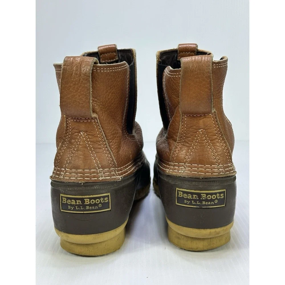 LL Bean Men 12 M Chelsea Bean Boots Tumbled Leather Duck Boots USA Brown